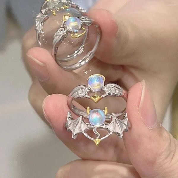 Rings de cluster anel de pedra do luar anel de pedra Angel Demon Abertura ajustável para homens e mulheres personalidade da moda feminina