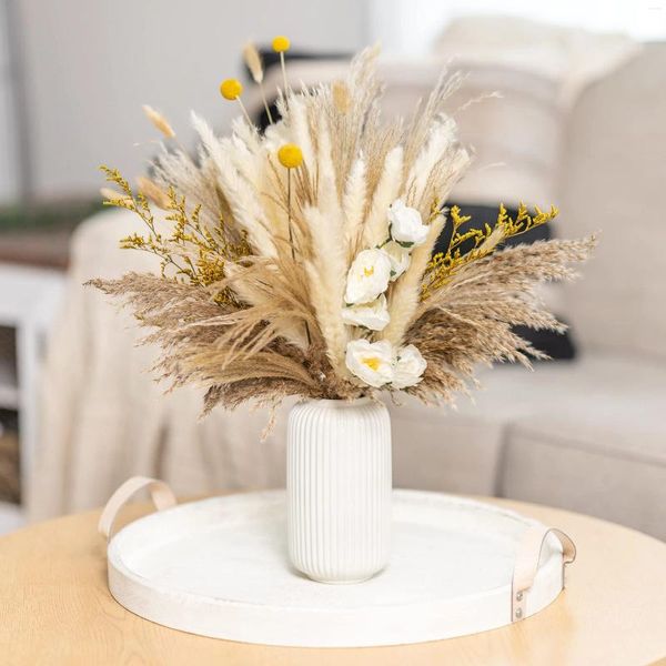 Fiori decorativi Pampas Decor d'erba Bouquet Reed Flower Gold Ball Valentine Artificiale Ideale Boho Home Wedding