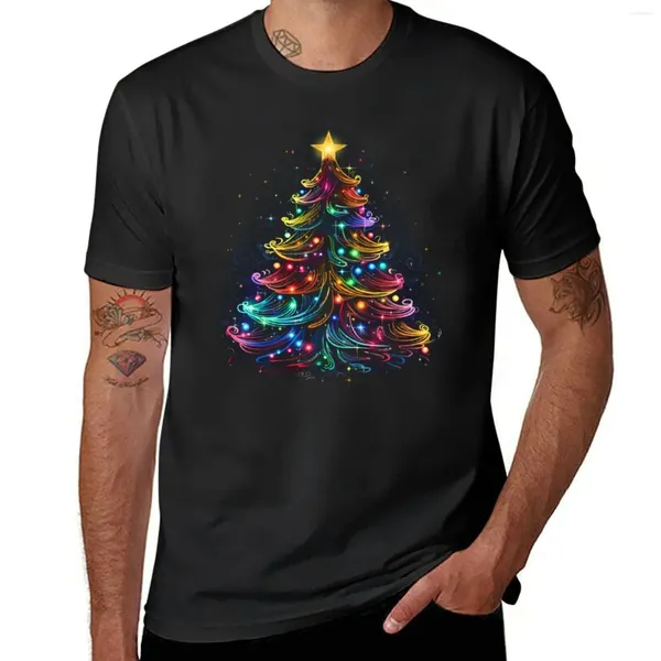 Tanques masculinos Tops de neon árvore de Natal Glow - Blusa de camiseta festiva Meninos brancos T treino de mensagens