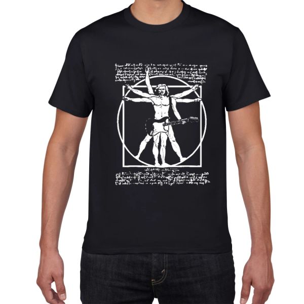 Kablolar da vinci gitar komik tişört erkekler vitruvian adam rock grubu vintage grafik müzik yenilik sokak kıyafetleri erkekler tshirt erkekler homme üst tee