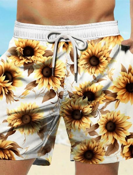 Herren Shorts Tropical Sunflower Resort 3D Printed Board Holiday Beach Schwimmstämme elastischer Taille Folienstring Hawaiianischer Stil