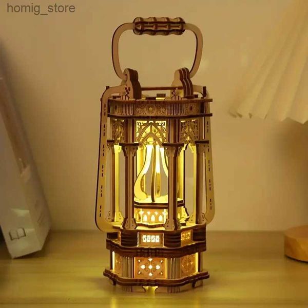 3D -Rätsel 3d Holzrätsel DIY rotierende Vintage LED Lantern Desk Decor Geschenke für alle freischalten