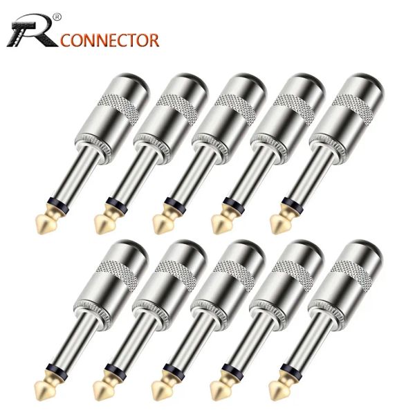 Kablolar 10pcs çinko alaşımlı kasa 1/4 inç fiş jakı 6.35mm mono/stereo erkek konnektör altın kaplama gitar efektleri pedal mikrofon konnektörü