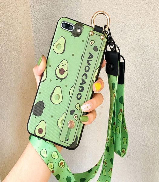 Telefonhalter Hülle für iPhone XR X XS 11 12 Mini Pro Max SE 7 8 6S plus Obst Avocado Weiche TPU Hals Handgelenksgurt Lanyard Case 8476788