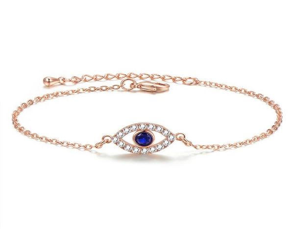 Moda Rose Gold Silver Color Evil Eye Crystal Zircon Chain Link Bracelets Bullles for Women Crystal Jewelry Gift5473812