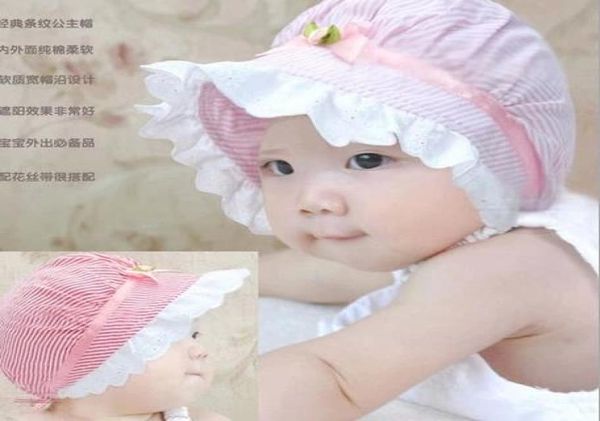 Yeni Beanie şapka şapkası bebek kız bebek çiçek polka şerit dantel yaz güneş şapkaları çocuklar saç aksesuar prenses pamuk sunhats visor5629948