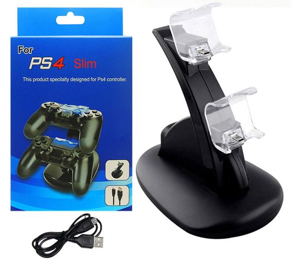 LED Dual Dock Dock Mount USB Charging Stand para PlayStation 4 PS4 Xbox One Gaming Wireless Controller com caixa de varejo 1PCS2887623