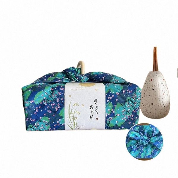 Bento embalagem pano pano japonês toalha de mesa Presente de cerejeira impressa e pura bolsa de piquenique de piquenique para férias de vento de vento 475L#