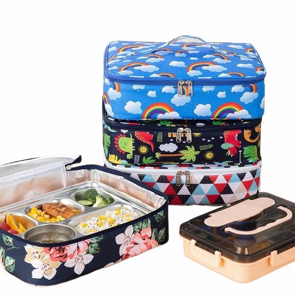 quadratisch isoliertes Lunchbeutel verdicken thermische Kühler Bento Box Bags Food Carrier Tragbare Reise Picknick Aufbewahrung Beutel Handtaschen Kid U7ix#