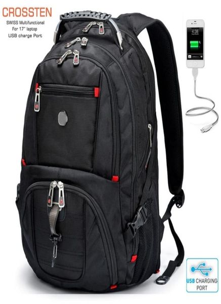 Aktualisiertes Schweizertifunktionales Wasserresistantravel -Beutel 173 -Zoll -Laptop -Rucksack USB -Ladeanschluss Super Langable Schultasche 220327338806