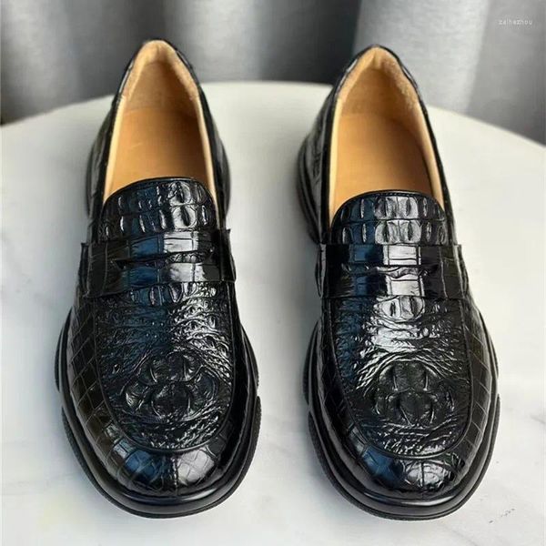 Sıradan ayakkabı iş tarzı katı siyah otantik gerçek timsah erkek loafers gerçek egzotik timsah deri erkek slip-on daireler