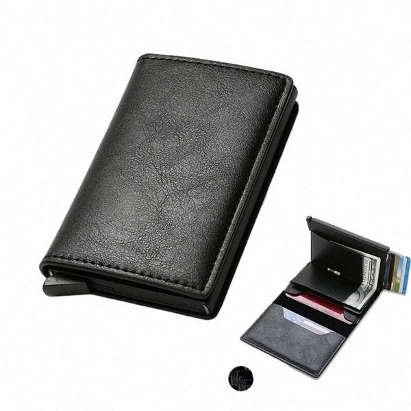 Kreditkartenhalter Männer Brieftasche RFID Blockierende geschützte Aluminiumbox PU Leder Brieftaschen mit Mey Clip Bank ID -Kartenhalter W2TF#
