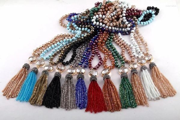 Collane a ciondolo Fashion Fashion Bohemian Tribalry Gioielli lunghi in vetro Knoted Crystal Link Collana Etnica