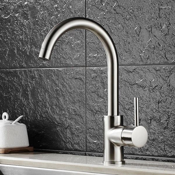 Rubinetti da cucina il rubinetto dell'acqua del lavandino in ottone 360 rotazione miscelatore girevole foro singolo tocco di argento 7114