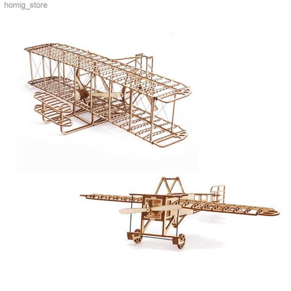 3D -Rätsel 3D Flugzeug Holzrätsel Kits Montage Constructor Building Blocks Modell DIY für Kinder Breriot Wright Brüder Flugzeugmodelle Y240415