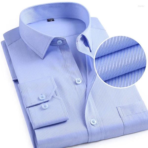 Herren-Hemdhemden Pink Twill Langarm Baumwolle Hemd Männer Single Breasted Revers Office Blau Lila weiße Camisa/Chemise S-5xl