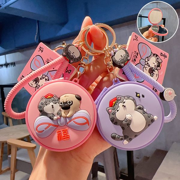 Creative genuine wo huang gatto bazar maceup nerolo portachialo femminile mini mini pieghevole anello portachiavi