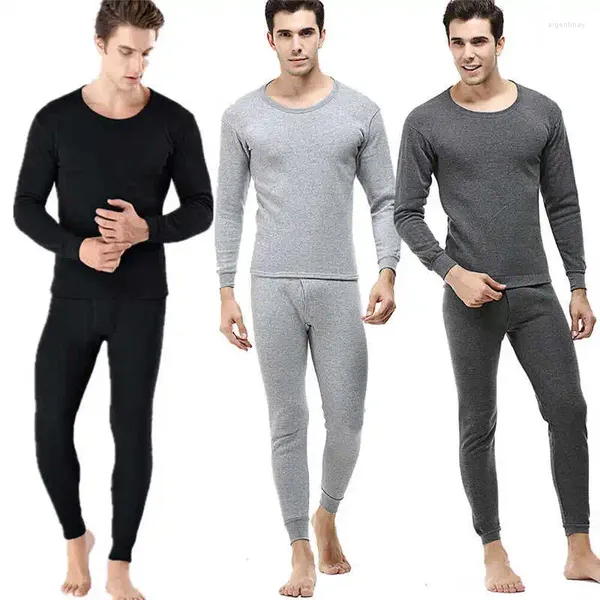 Roudete térmico masculino Algodão algodão Long 2pc Fleece Johns Bottom Top Set