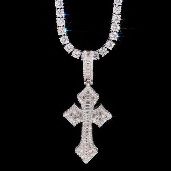 Handel S925 Silber Mosonit Kreuz Anhänger Halskette mit sofortigem Test Diamond Stift Hip Hop gleicher Stil für Männer und Frauen