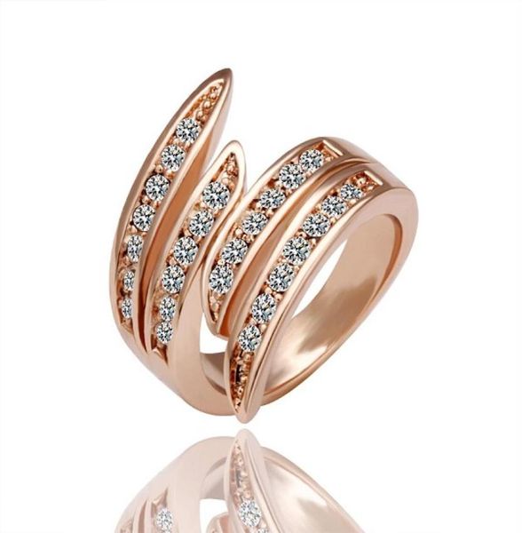 18K Gold Rose Plated Women Elegante Grandes Anéis de Casamento Genuíno Jóias Austríacas de Moda de Moda de Cristal para Women3787386