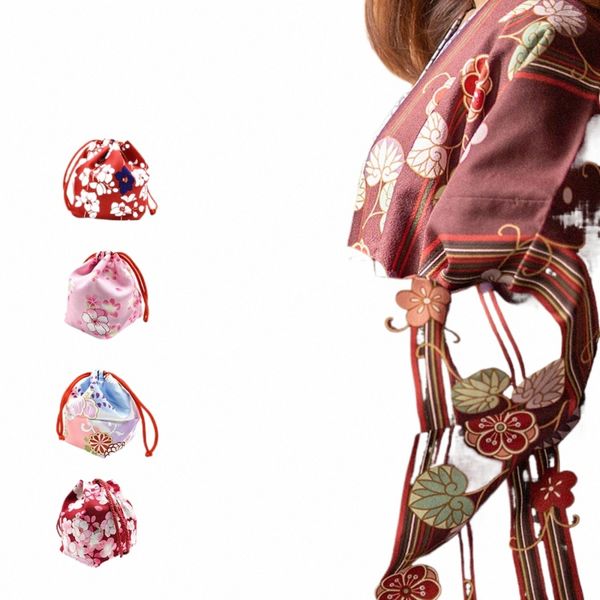 Sakura Japanische Kordelbeutel Mädchen Yukata Robe Hochzeit Cosplay Reise Kosmetische Münze Geldbeutel Home Lunchbag Handtasche Phenbeutel O3WV#