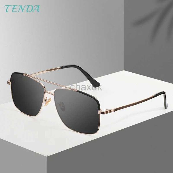 Óculos de sol Big Metal Full Rim Double Bridge Shades Men Square Men, dirigindo óculos de sol polarizados para lentes de miopia de prescrição 24416