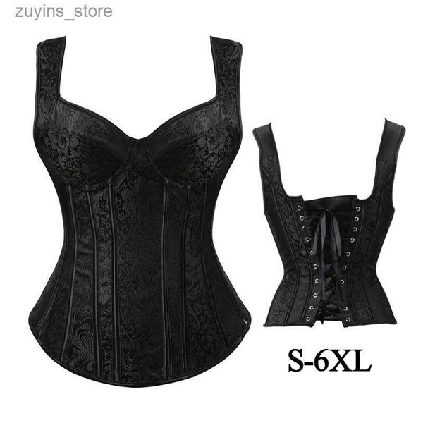 Tanques femininos Camis Sexy Steampunk Zipper Corset Plus Tamanho Retro Cosplay Bustier Vestido de festa preto corselet Mulheres top l49