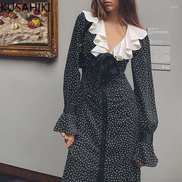 Lässige Kleider Kusahiki sexy würziges Mädchen gekräuseltes Kragenkleid für Frauen Frühling Slim Fit Straight 2024 Fliege Tie Mode elegante Vestidos