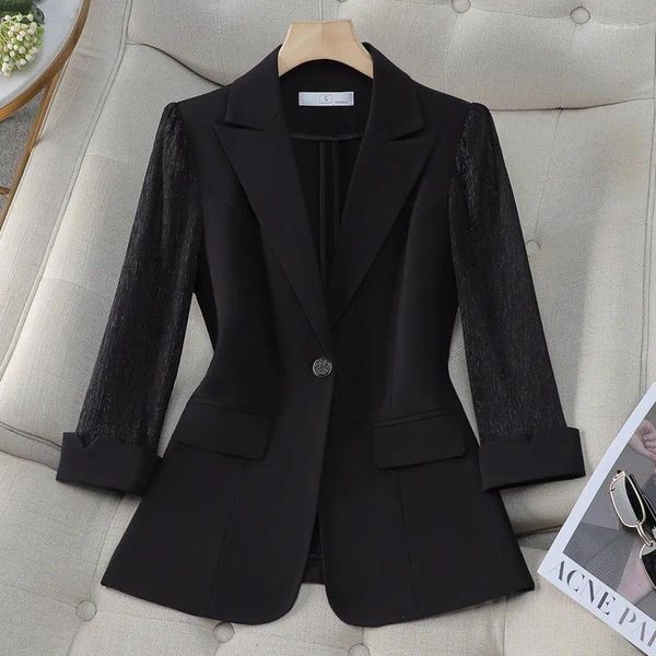 Frauenanzüge Naviu 2024 Blazer Frauenanzug Anzug Jacke weibliche Feminie Kerbe Kragen Business Elegant Office Ladies Blaser Outwear Schwarz schwarz