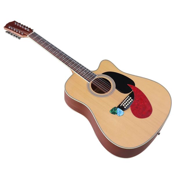 Guitarra boa artesanato guitarra acústico 12 corda de 41 polegadas de 41 polegadas de acabamento fosco laminado spruce wood cutay design de cor natural guitarra