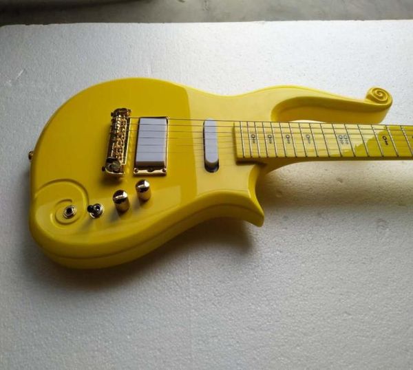 Special Scroll Horn Diamond Series Prince Cloud Yellow Electric Guitar White Pickups Symbol Inlay Gold Furss Cover Black KN1360038