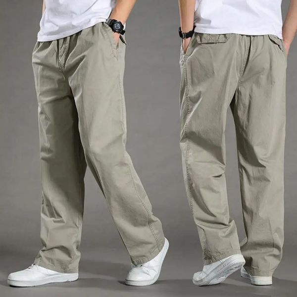 Pantaloni da carico da uomo Spring autunno elastico in vita coulbo -pazzo sciolte grandi pantaloni a gamba larga dritta 240415