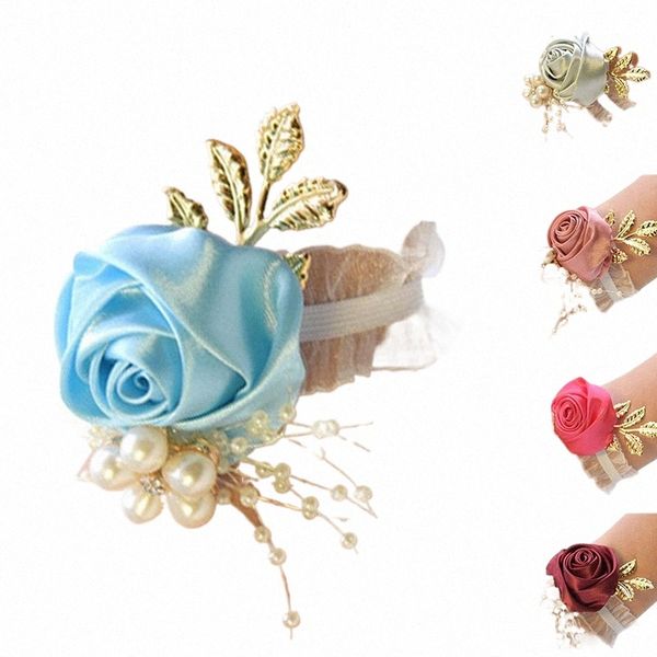 Neues Brautjungfer Kunstrosenarmband Hochzeitsgelenk Corsage Polyester Ribb Bogen Braut Geschenke Hand Fart