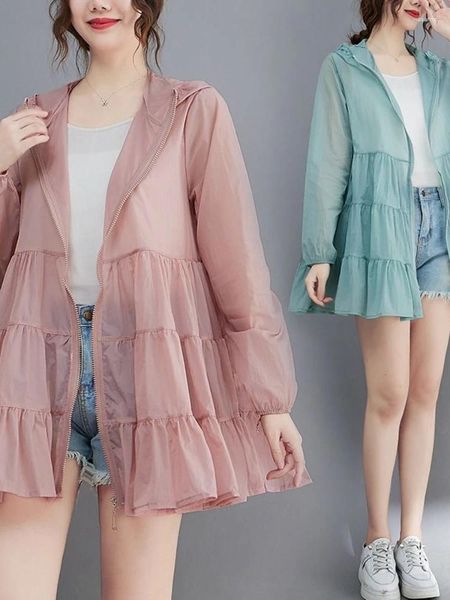 Jackets femininos 2024 Summer Simplicity Cardigan Jacket Trend Style Fashion Fashion Loose Sun Capuz Cloth Color Protection Roupas