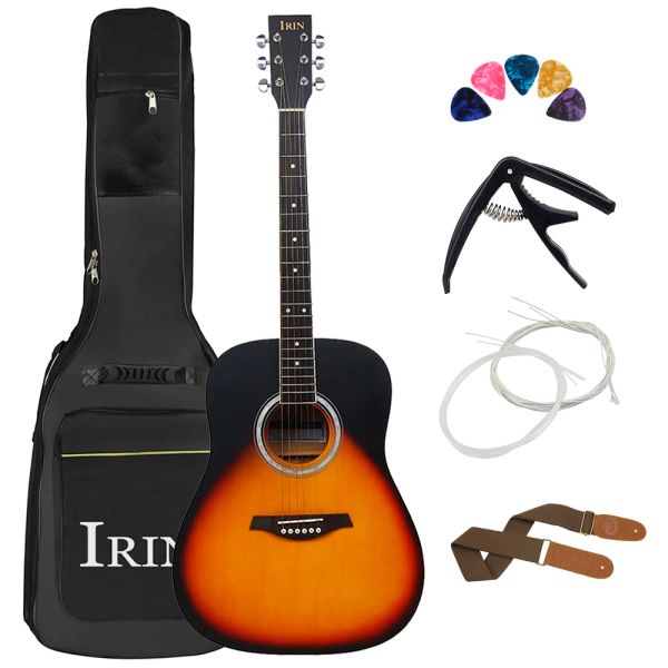 Gitar 6 Strings 21 FRETS Akustik Gitar 41 inç Basswood Vücut Folk Guitarra Bag Capo Dizeleri Gitar Parçaları Aksesuarları