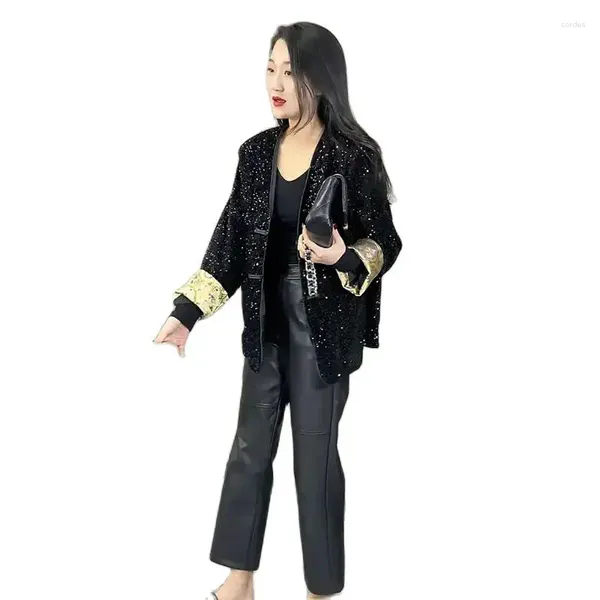 Kadın Ceketleri Çin tarzı ceket Toka Ağır Pullu Moda Moda Ceket 2024 Bahar Sonbahar Gevşek Katlar Dış Giyim Kadın