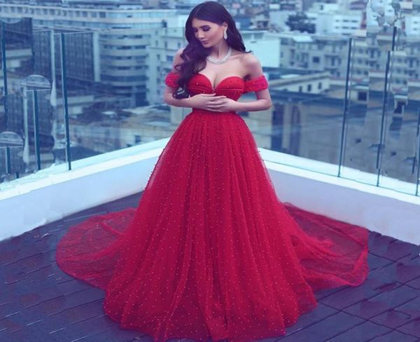 Vestidos de baile de baile vermelhos de estilo árabe Tulle Longo Tulle Longo Biço Formal Vestido de Vestido de Festas Vestidos Plus Size4580570