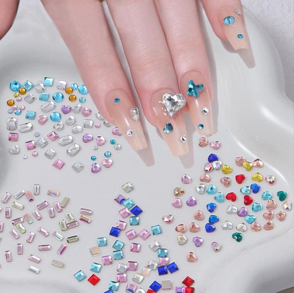 Multi Shapes 3D Glass Crystal Unh Nail Art Rhinestones com charme redondo de charme geme jóias de pedra Manicure Diy CR6154582