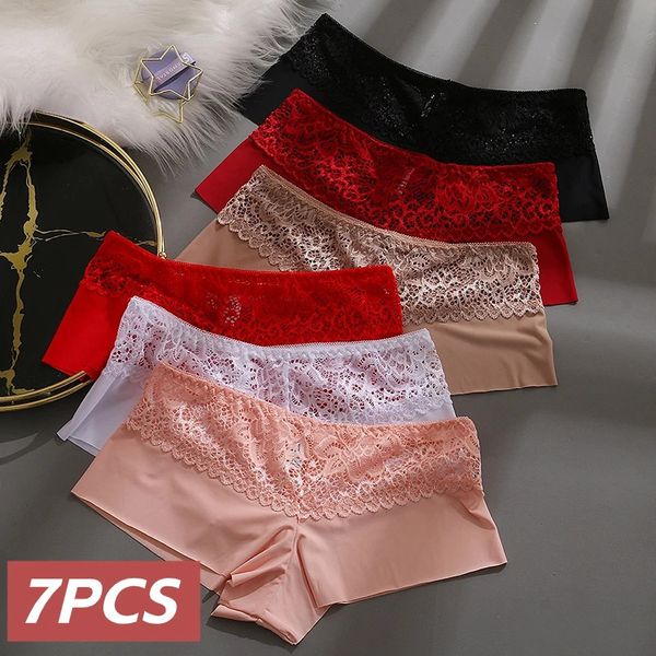 7pcs/conjunto Panties femininos de renda sexy tentação de roupa íntima feminina de elasticidade sólida boxers para mulheres lingerie respirável Briefas suaves 240401