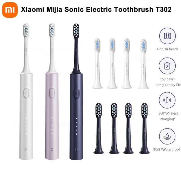 Produkte Xiaomi Mijia Sonic Electric Zahnbürste T302 IPX8 Water Proof 360 ° drahtloses Ladung 4 Modi Reinigen Zähne Zähne Whitening Pinsel