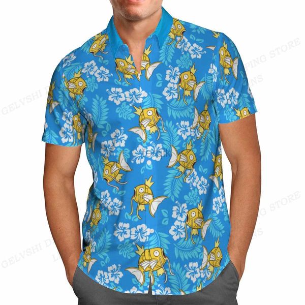 Camisas casuais masculinas verão Hawaiian Fish Pried camisa masculina Mulher Fashion Blusa de manga curta Mens vocação lapela praia camisas mar 24416