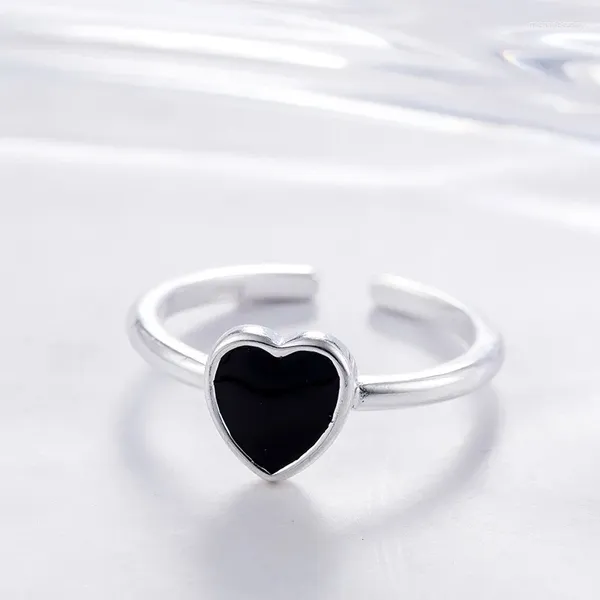 Anéis de casamento simples Anel de coração de amor preto para mulheres meninas abertas tamanho ajustável moda moda jóias de dedos presentes de festa