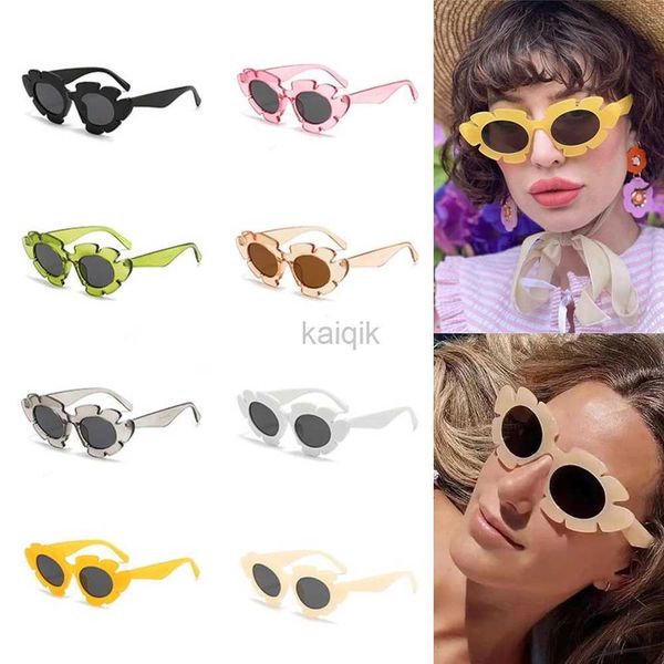 Occhiali da sole 1pc Flower Shape Gat Eye O occhiali da sole Donne Vintage Eyewear Women/Men Brand Glasses for Women Party Gafas de Sol 240416