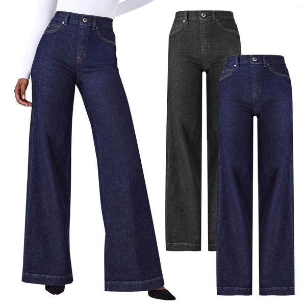 Jeans femininos 2024 perna larga para mulheres esticam perneiras de cintura baixa jeans jean vestido de jaqueta feminina com capuz