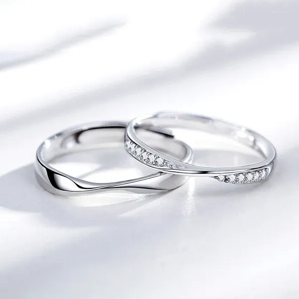 Ringos de cluster Caso Ring Moda Moda simples Aço inoxidável Zircão Abertura de prata Jóias de compromisso de amor ajustável