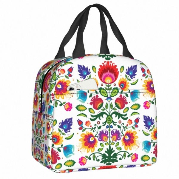 Lunchagem floral folclórica polonesa para mulheres à prova de vazamentos da Polônia FRS Art Cooler Lunhana Isolada Térmica Bolsas de Piquenique de Alimentos Trabalho C7mt#