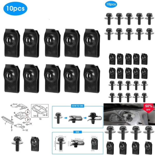 2024 20pcs Car Body Bolts u-Nut Clip M6 Крышка двигателя подтяжка сэкола