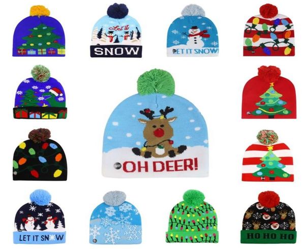 LED Işık Noel Şapkası Kış Sıcak Beanie Sweater Örgü Işık Up Şapkası Yeni Yıl Noel Mass Aydınlık Yanıp Sönen Örgü Şapkalar DHC92572851
