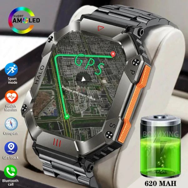 Uhren 2023 Military Outdoor Smart Watch 2,0 Zoll 620 mAh große Batterie Uhr GPS Motion Track Compass Bluetooth Call SmartWatch Männer