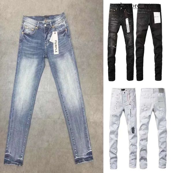 jeans viola jeans ricami da uomo trapunta strappata per il marchio di tendenza pantalone vintage casual solido classico jeans dritto per moto maschi